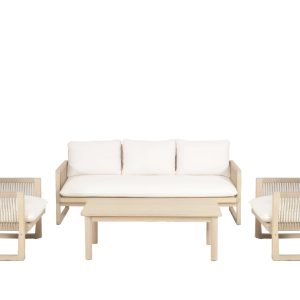 Bộ Sofa Ngoài Trời Rope 4 Món – Sofa 3 Chỗ + 2 Ghế Đơn + Bàn Trà (Đệm Trắng)